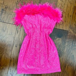 Roto Sequin Feather Mini Dress